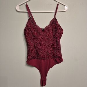 Fashion Nova Women's Feminine Romantic Red Lace Bodysuit Size Small